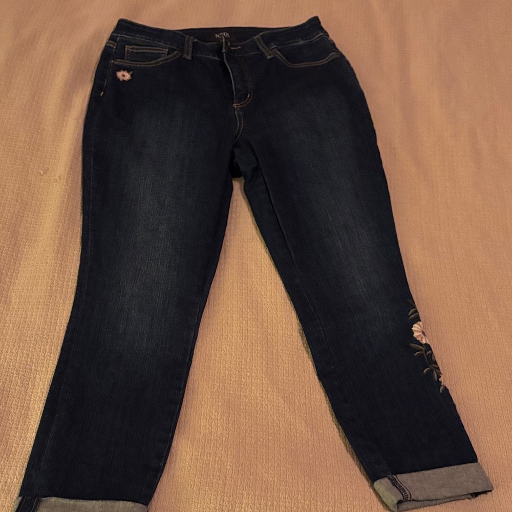 NYDJ Dark Blue Ankle Jeans with Floral Embroidery